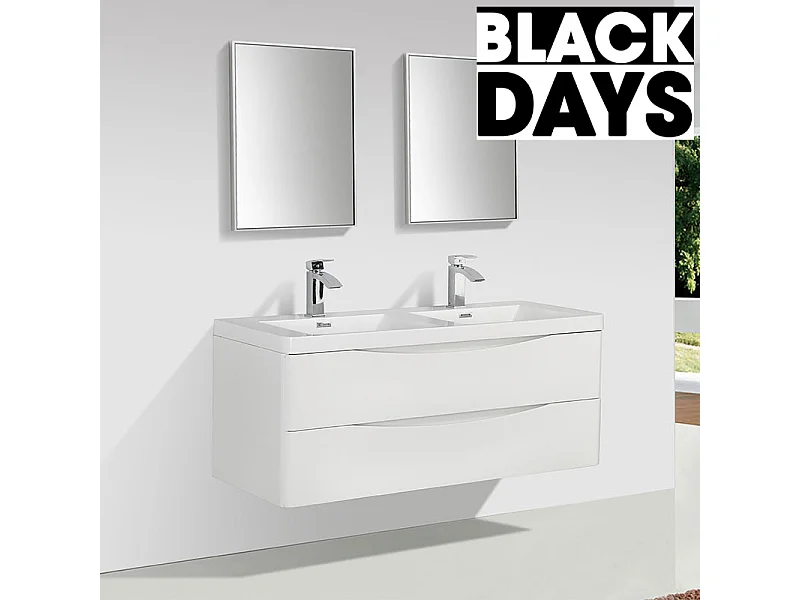 Doppelwaschtisch + Unterschrank 120cm montiert weiß PIACENZA 120 cm