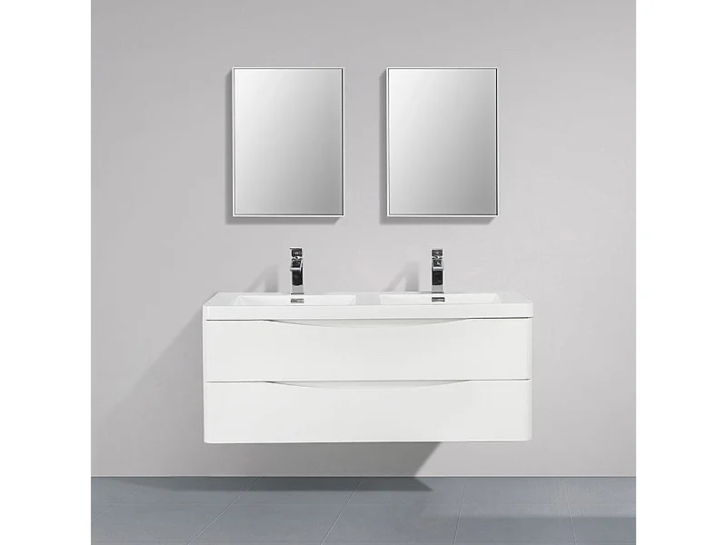 Meuble salle de bain design double vasque PIACENZA largeur 120 cm blanc laqué