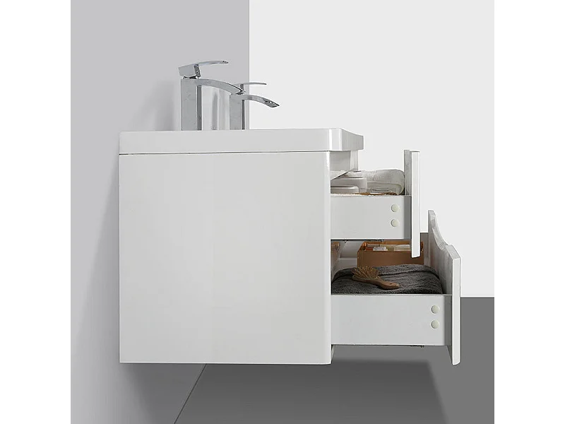 Meuble salle de bain design double vasque PIACENZA largeur 120 cm blanc laqué