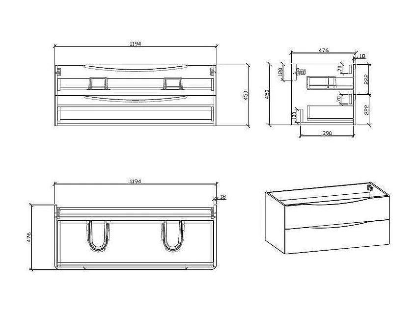 Meuble salle de bain design double vasque PIACENZA largeur 120 cm blanc laqué