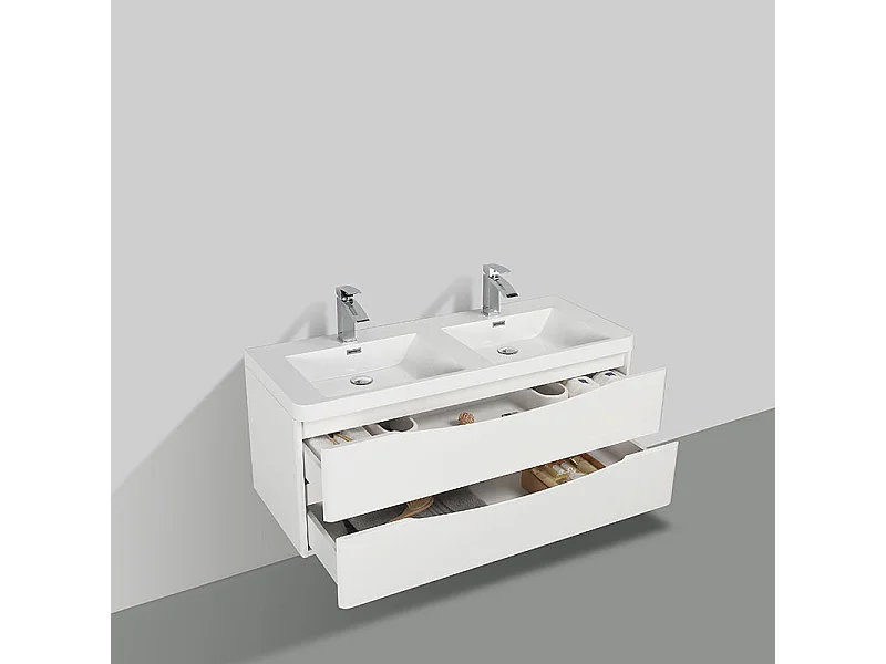 Doppelwaschtisch + Unterschrank 120cm montiert weiß PIACENZA 120 cm