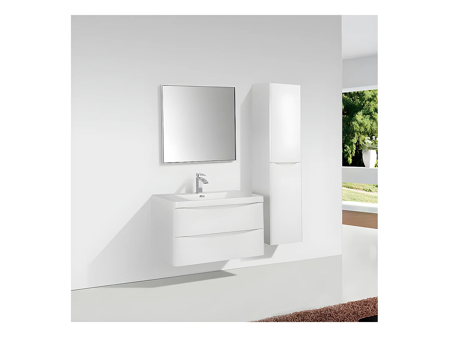 Meuble salle de bain design simple vasque PIACENZA largeur 90 cm blanc laqué