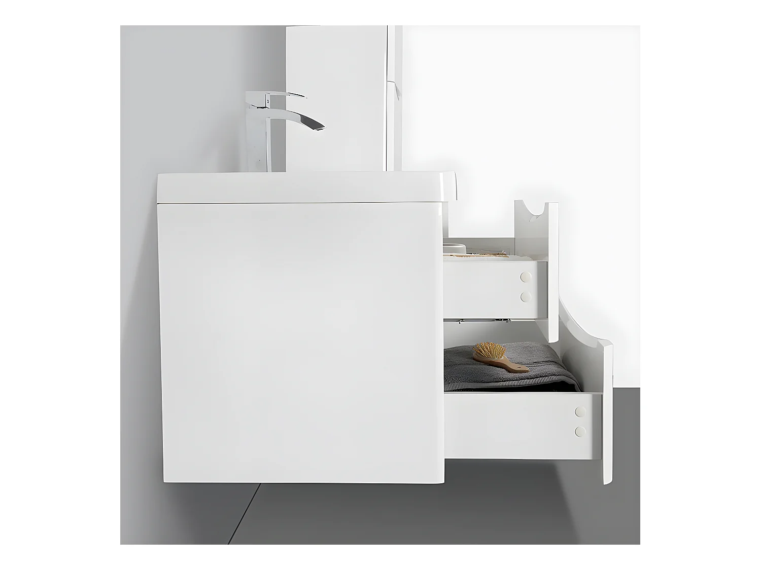 Meuble salle de bain design simple vasque PIACENZA largeur 90 cm blanc laqué
