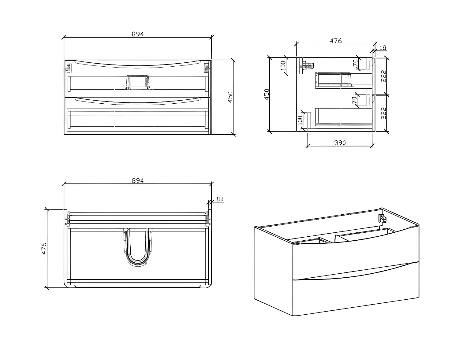 Meuble salle de bain design simple vasque PIACENZA largeur 90 cm blanc laqué