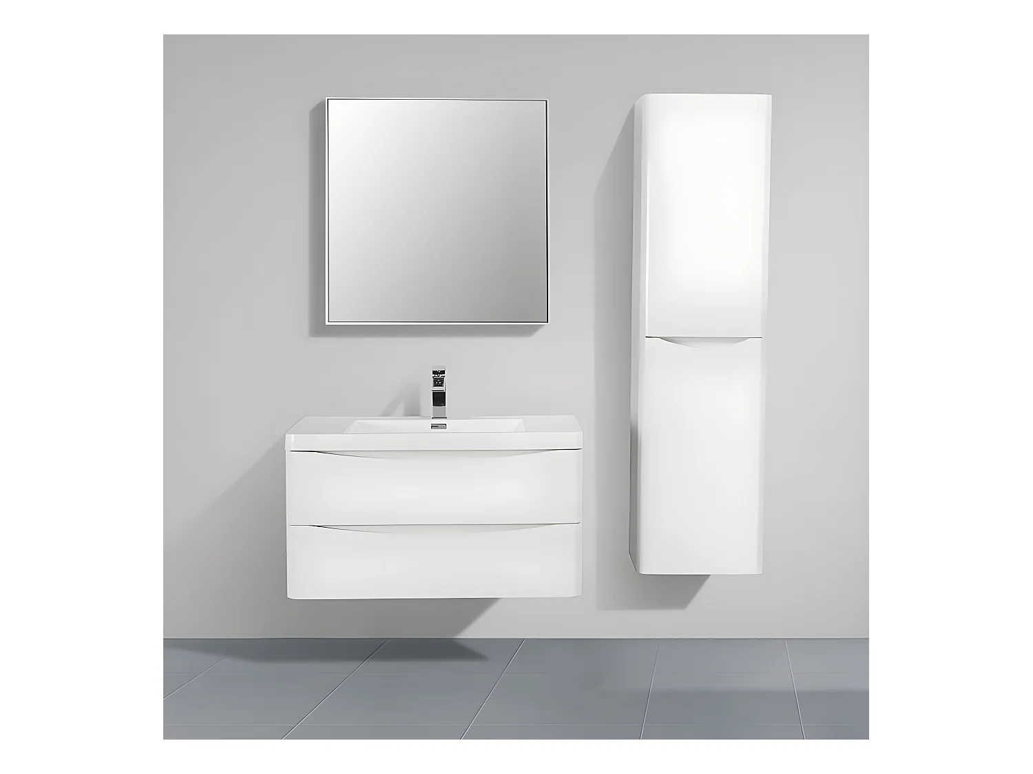 Waschtisch + Unterschrank 90cm montiert weiß PIACENZA 90 cm