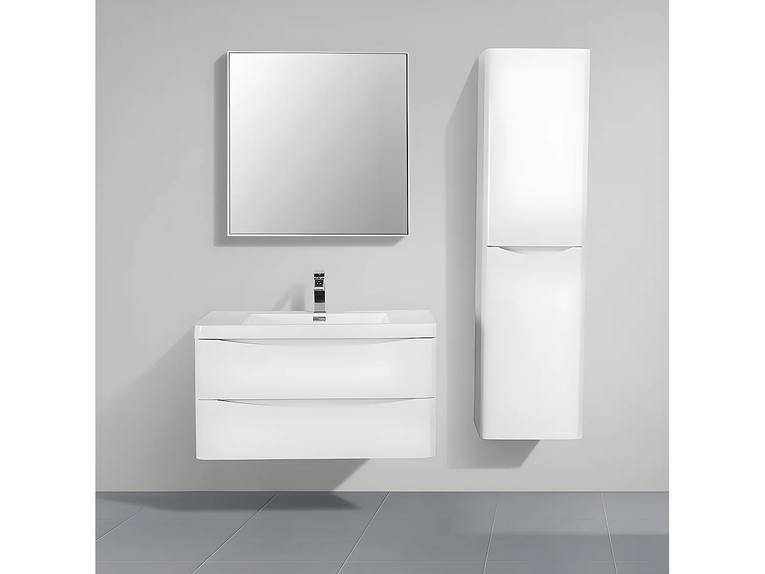Meuble salle de bain design simple vasque PIACENZA largeur 90 cm blanc laqué