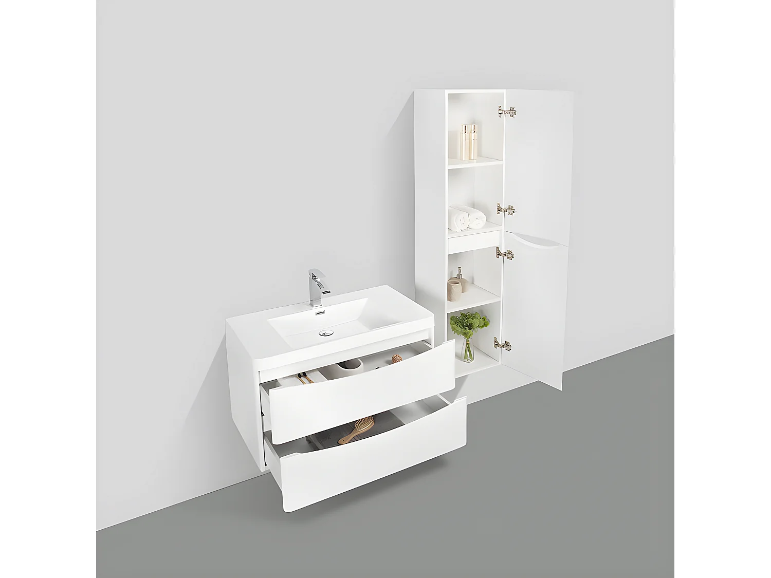 Meuble salle de bain design simple vasque PIACENZA largeur 90 cm blanc laqué
