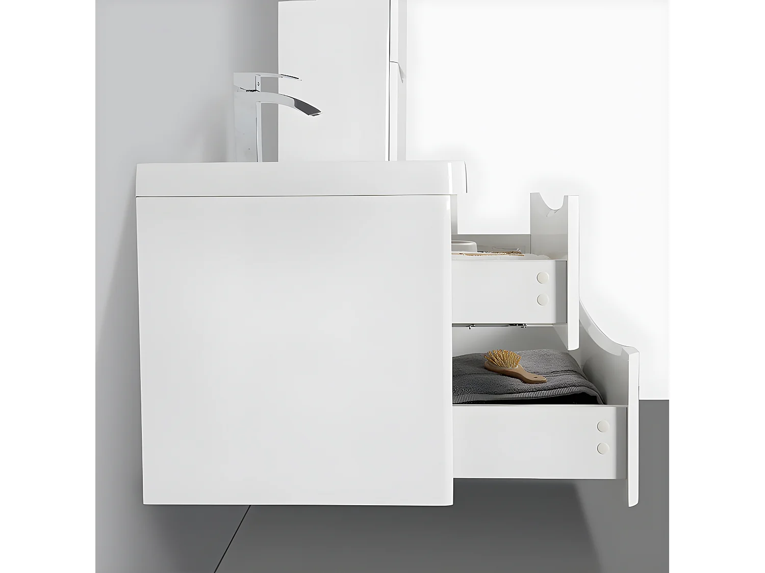 Meuble salle de bain design simple vasque PIACENZA largeur 90 cm blanc laqué