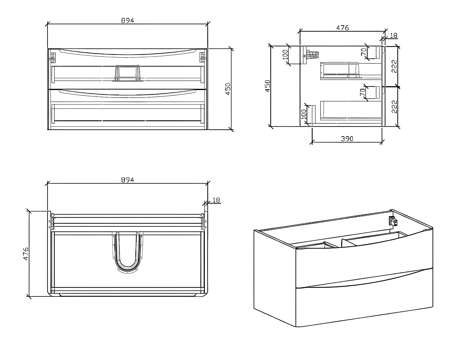 Meuble salle de bain design simple vasque PIACENZA largeur 90 cm blanc laqué