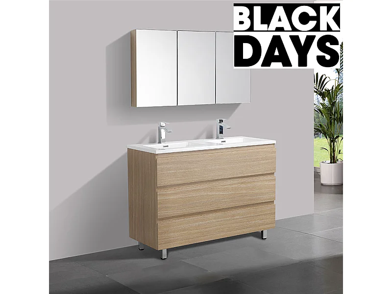 Meuble salle de bain design double vasque VERONA largeur 120 cm chêne clair texturé