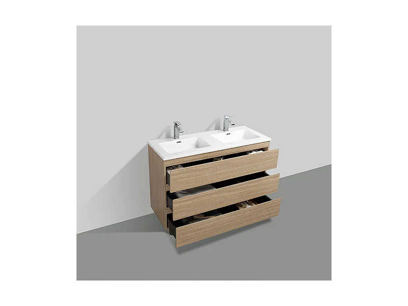 Doppelwaschtisch + Unterschrank 120 cm montiert VERONA Eiche hell