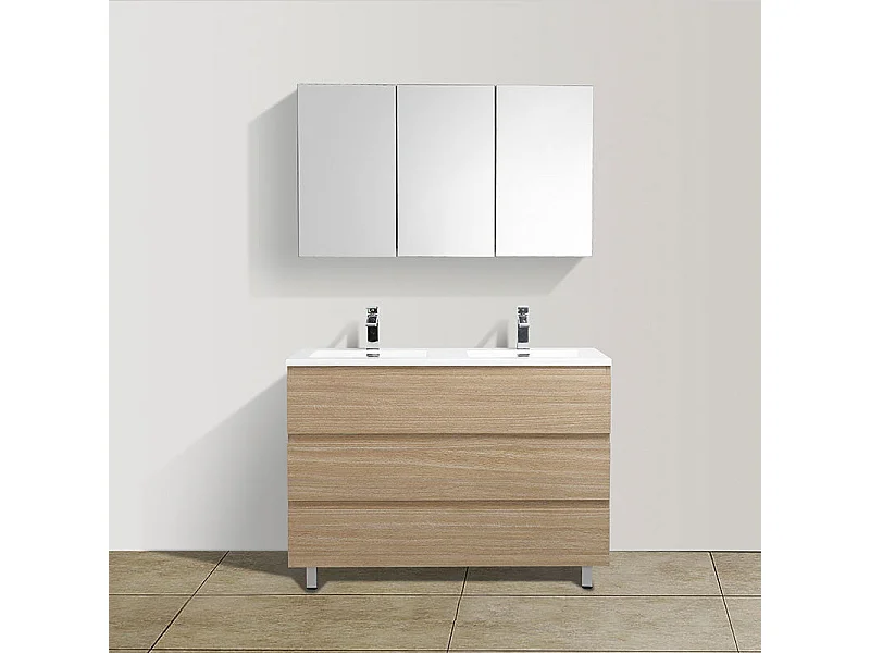 Doppelwaschtisch + Unterschrank 120 cm montiert VERONA Eiche hell