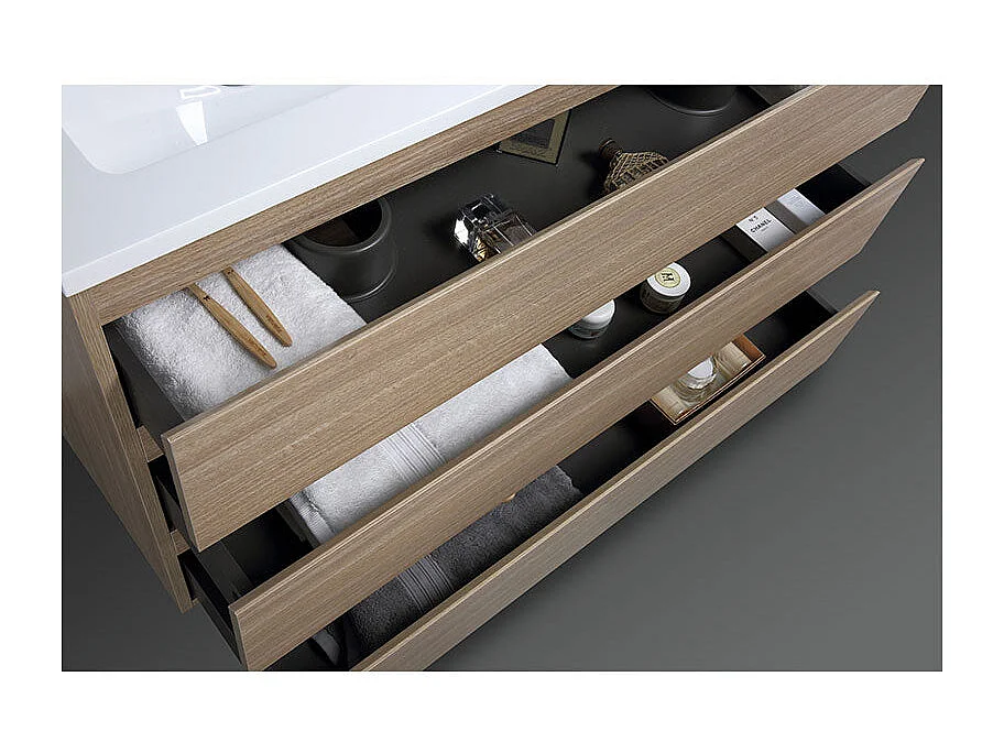 Doppelwaschtisch + Unterschrank 120 cm montiert VERONA Eiche hell