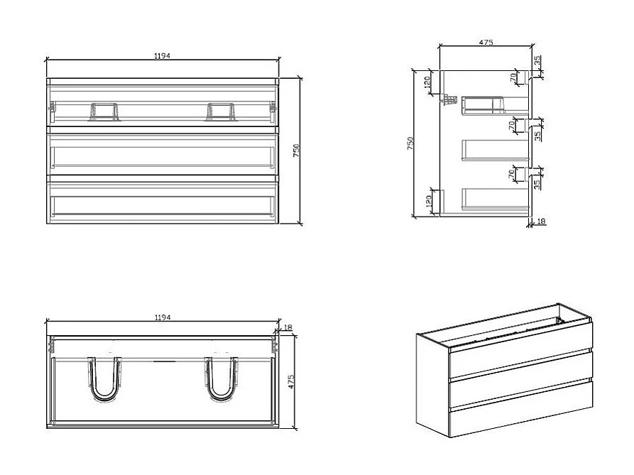 Doppelwaschtisch + Unterschrank 120 cm montiert VERONA Eiche hell