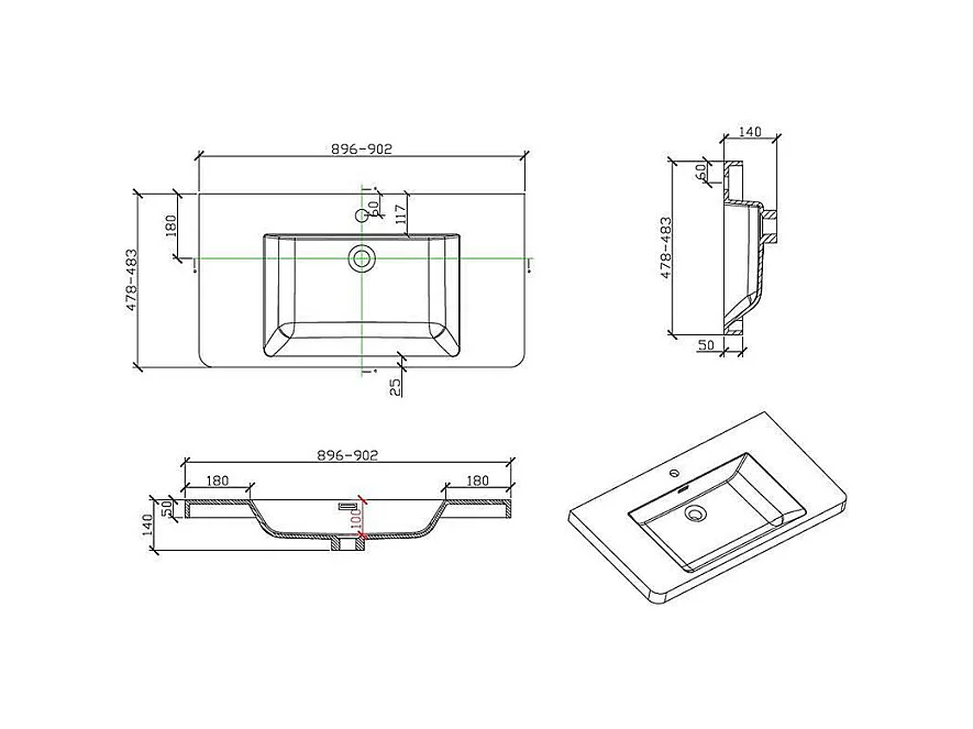 Mueble Lavabo + Lavabo 90 cm MONTADO - Roble Claro PIACENZA