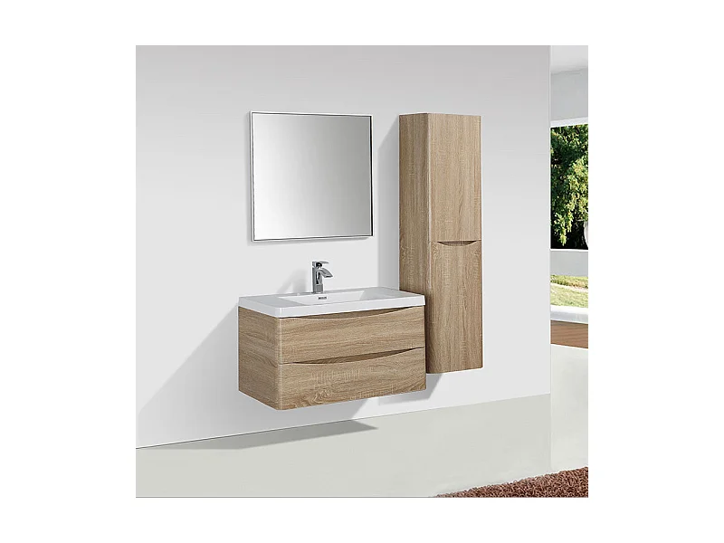 Meuble salle de bain design simple vasque PIACENZA largeur 90 cm chêne clair