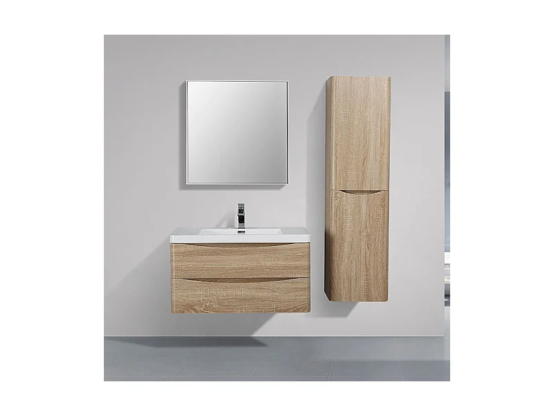 Meuble salle de bain design simple vasque PIACENZA largeur 90 cm chêne clair