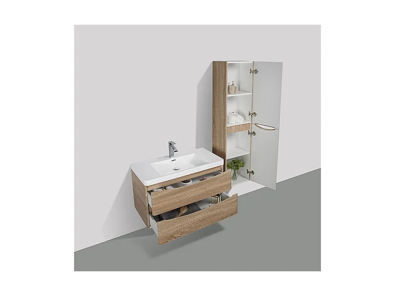 Meuble salle de bain design simple vasque PIACENZA largeur 90 cm chêne clair