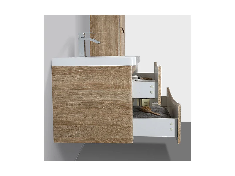 Meuble salle de bain design simple vasque PIACENZA largeur 90 cm chêne clair