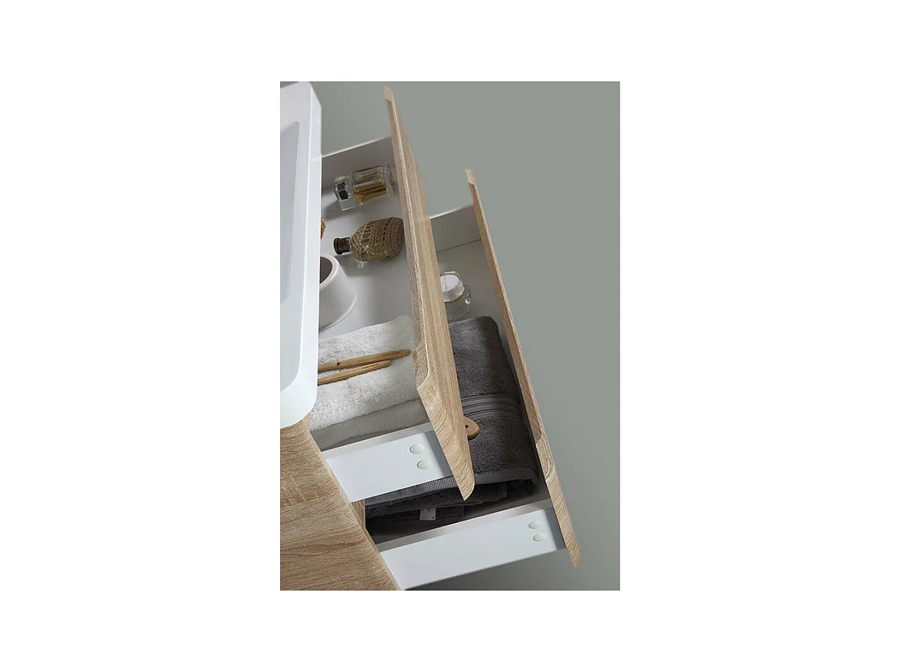 Meuble salle de bain design simple vasque PIACENZA largeur 90 cm chêne clair