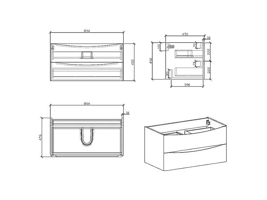 Meuble salle de bain design simple vasque PIACENZA largeur 90 cm chêne clair