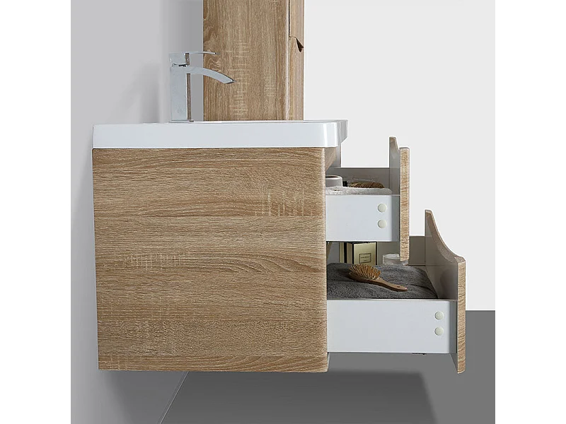 Waschtisch + Unterschrank 90cm montiert Eiche hell PIACENZA 90 cm