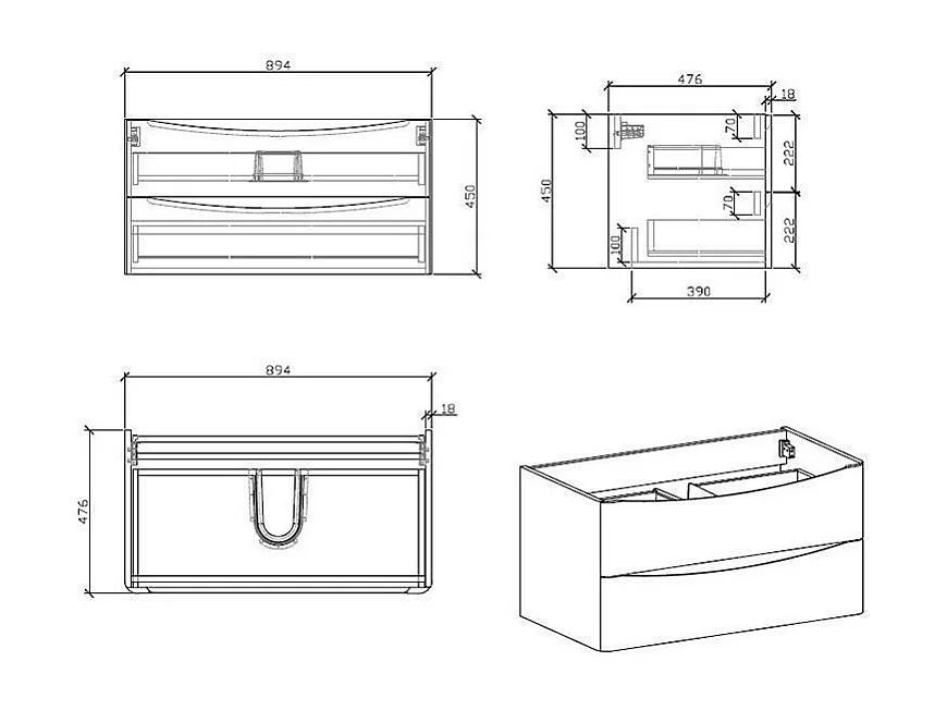 Waschtisch + Unterschrank 90cm montiert Eiche hell PIACENZA 90 cm