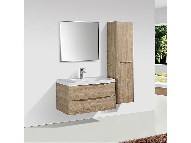 Meuble salle de bain design simple vasque PIACENZA largeur 90 cm chêne clair