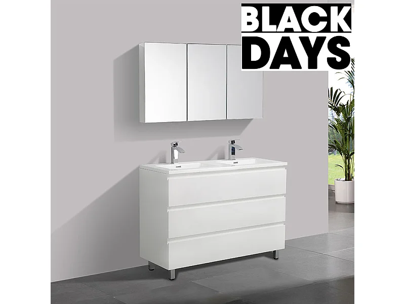 Doppelwaschtisch + Unterschrank 120 cm montiert VERONA weiß