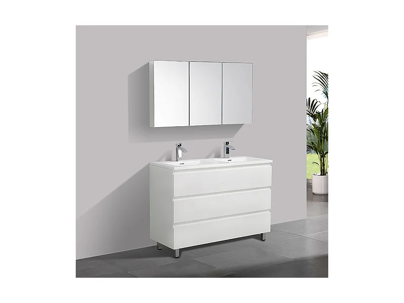 Meuble salle de bain design double vasque VERONA largeur 120 cm blanc laqué