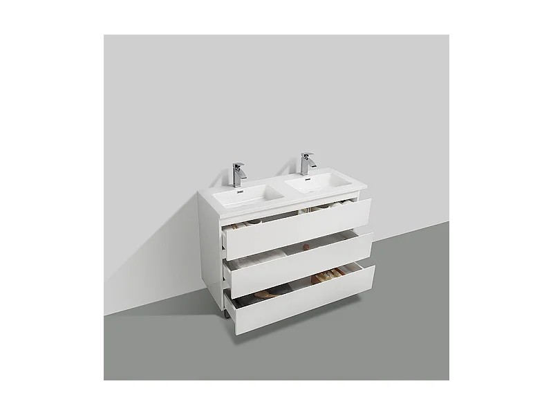Meuble salle de bain design double vasque VERONA largeur 120 cm blanc laqué