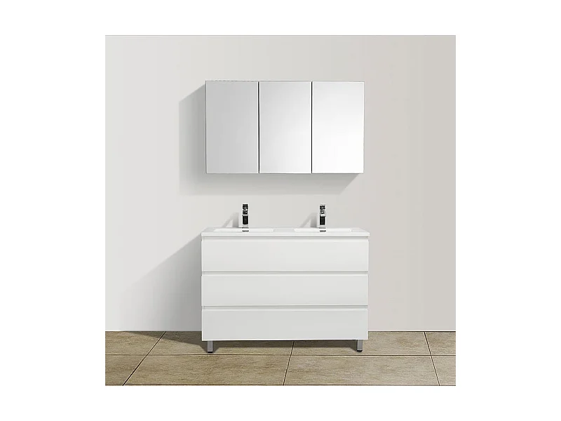 Meuble salle de bain design double vasque VERONA largeur 120 cm blanc laqué