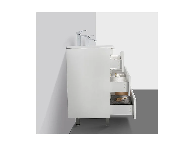 Meuble salle de bain design double vasque VERONA largeur 120 cm blanc laqué