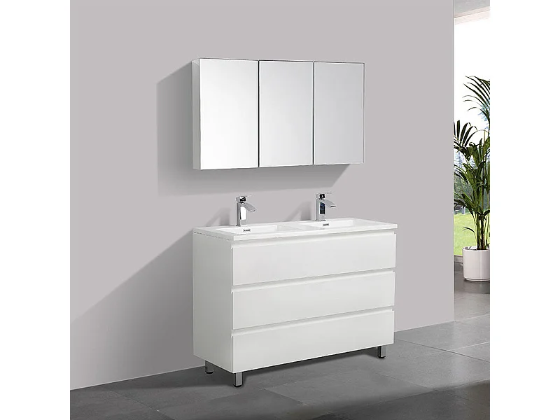 Meuble salle de bain design double vasque VERONA largeur 120 cm blanc laqué