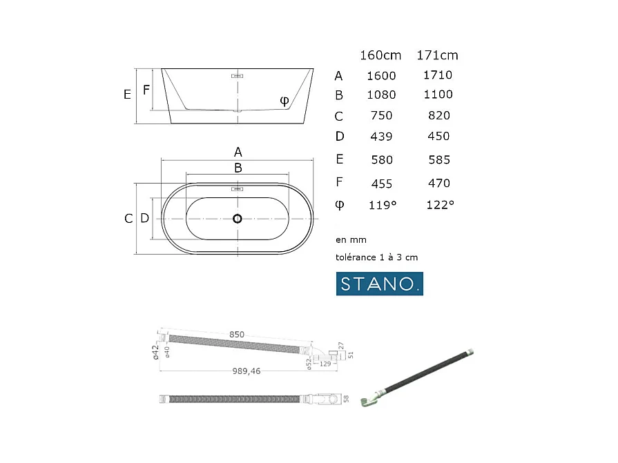 Vasca freestanding ovale BERWIN bianca 160 cm