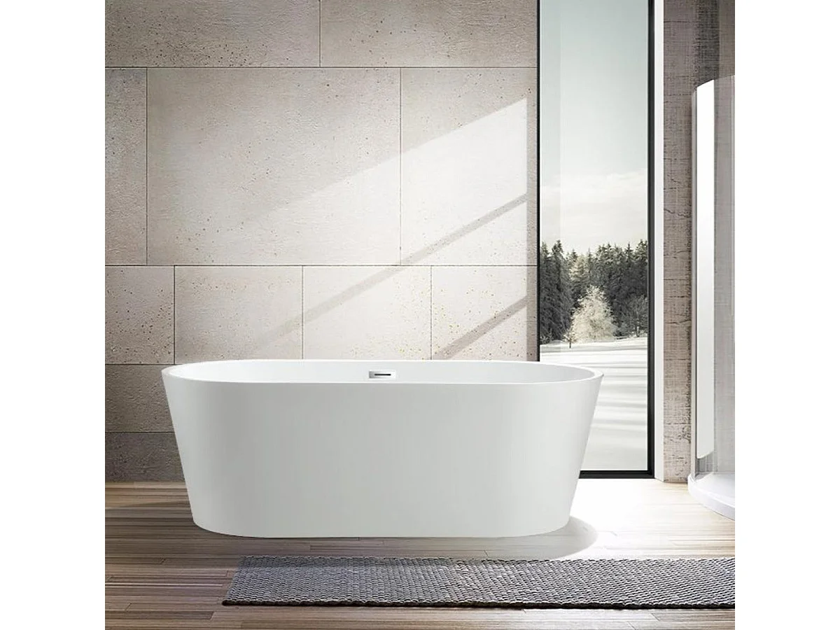 Freistehende ovale Badewanne BERWIN weiß 160 cm aus verstärktem Résicryl® Acryl mit Glasfaser, modernes Design, ohne Füße