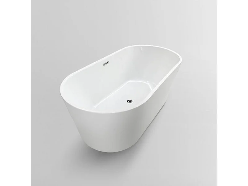 Freistehende ovale Badewanne BERWIN weiß 160 cm aus verstärktem Résicryl® Acryl mit Glasfaser, modernes Design, ohne Füße