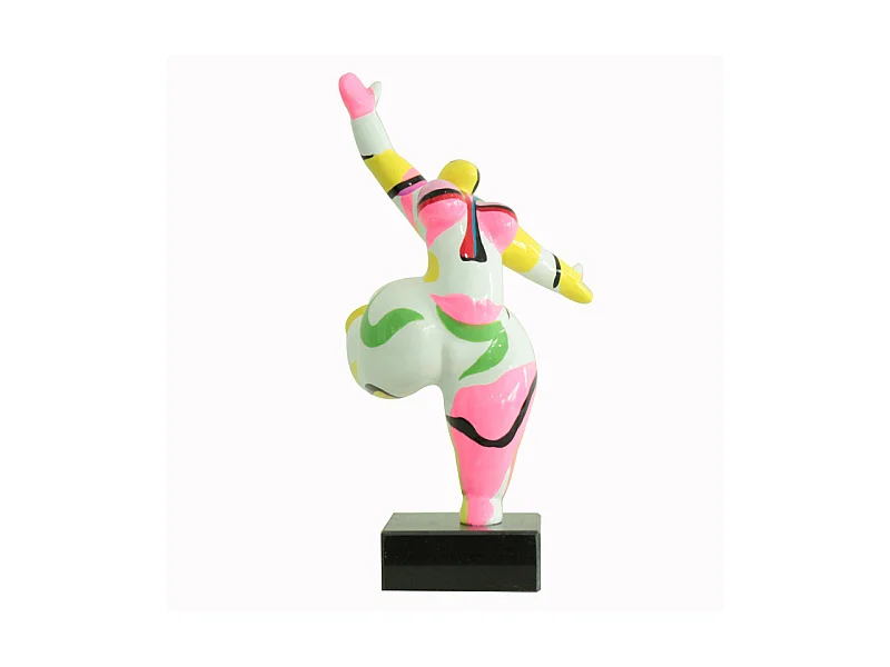 Statue femme jambe levée avec peinture abstraite H33 cm - LADY FACE 01