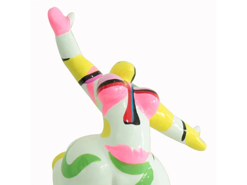 Statue femme jambe levée avec peinture abstraite H33 cm - LADY FACE 01