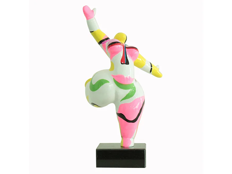 Statue femme jambe levée avec peinture abstraite H33 cm - LADY FACE 01