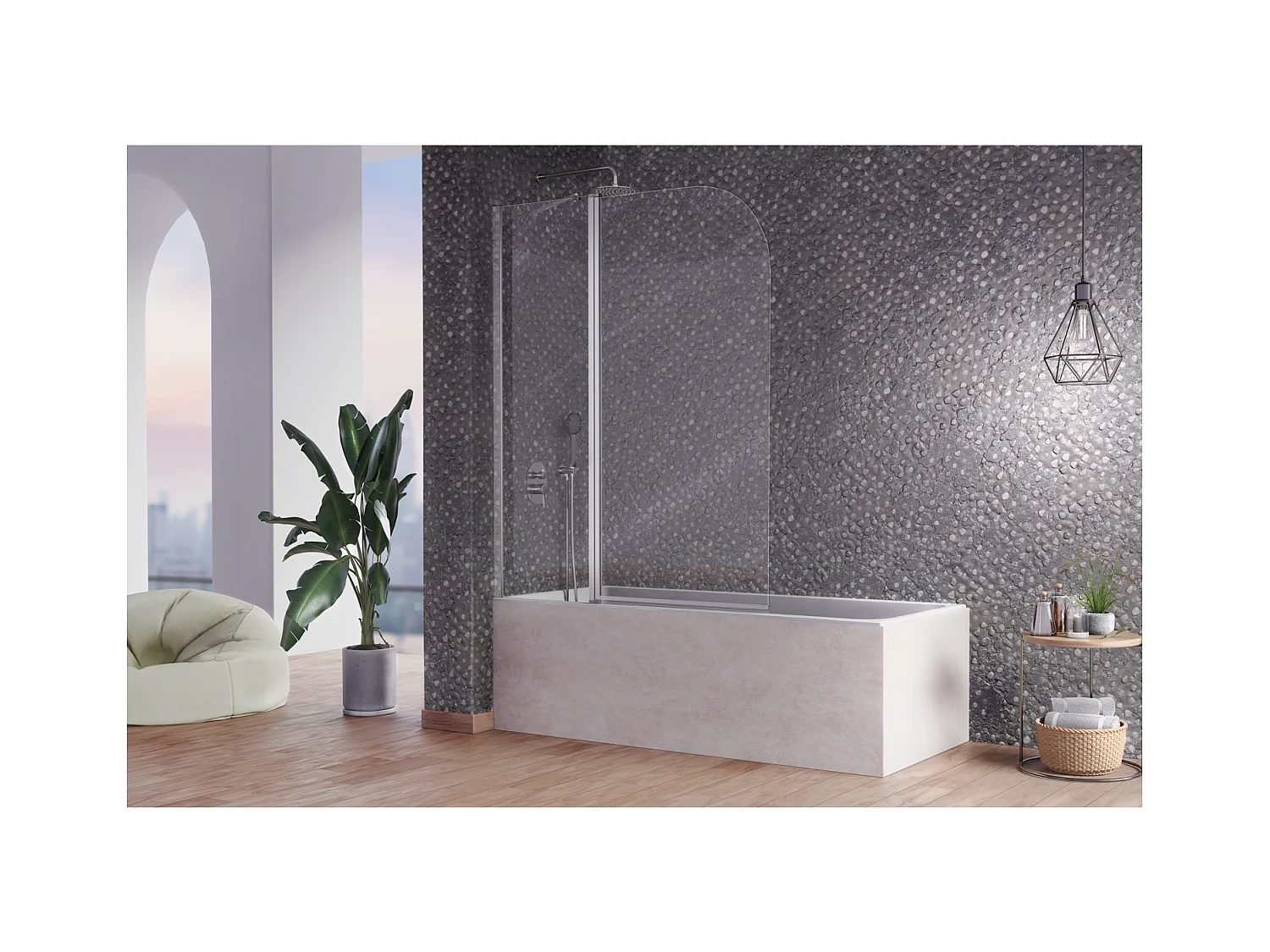 Pare-baignoire fixe et pivotant RITA 120 x 150 cm