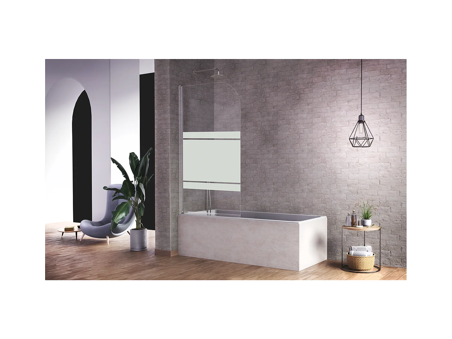 Pare-baignoire pivotant RITA verre sérigraphié 85 x 150 cm