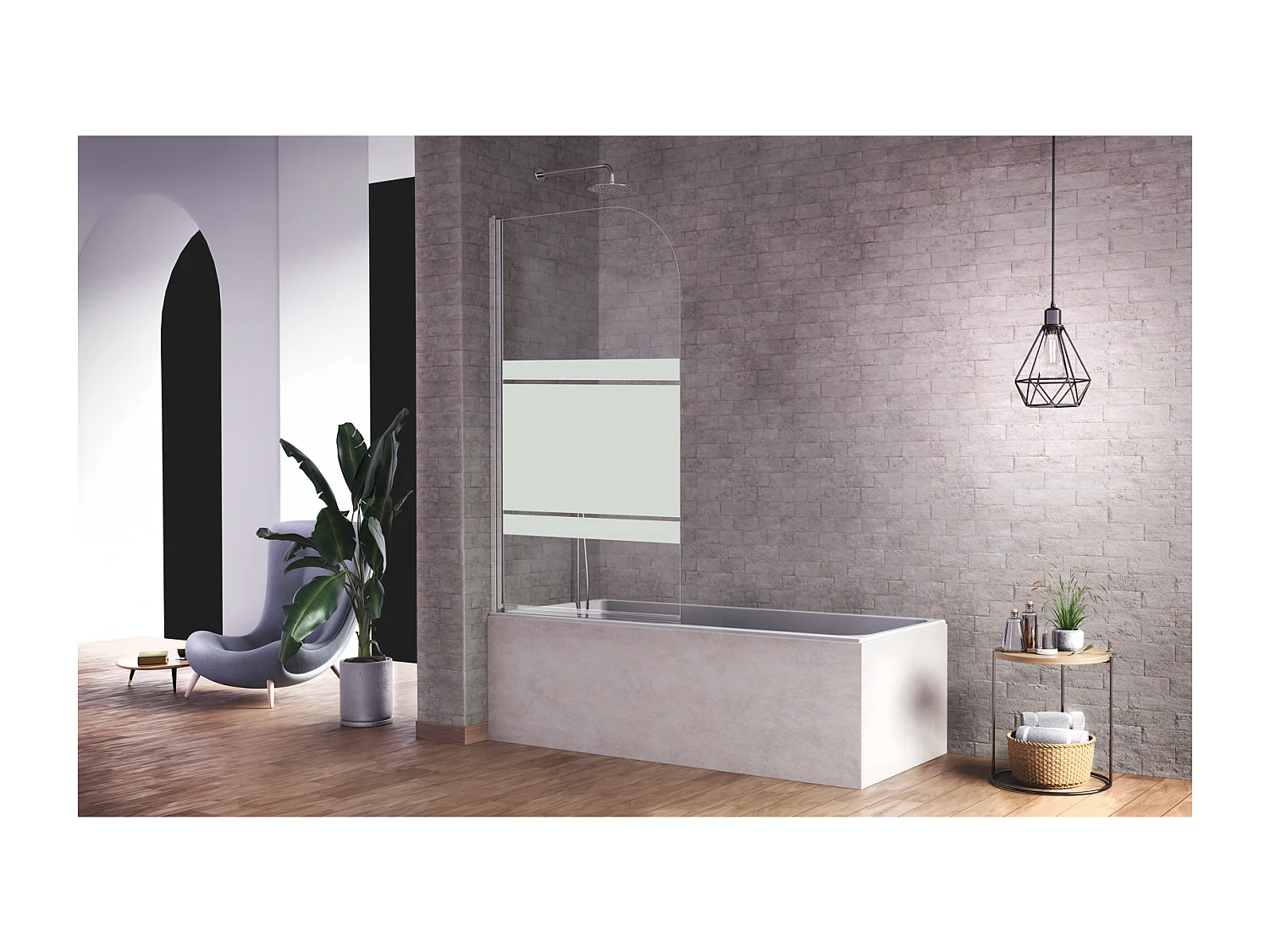 Pare-baignoire pivotant RITA verre sérigraphié 85 x 150 cm