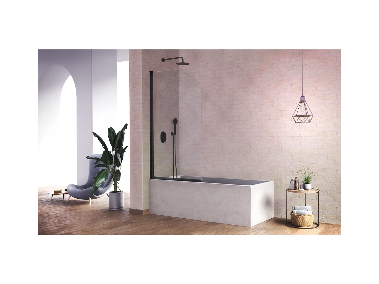 Pare-baignoire pivotant RITA profil noir mat 85 x 150 cm