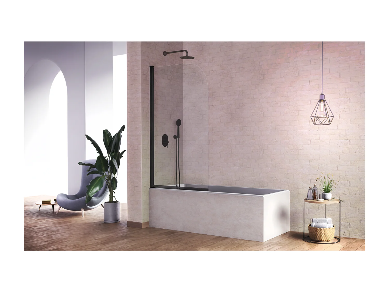 Panel abatible de baño RITA con perfil Negro mate