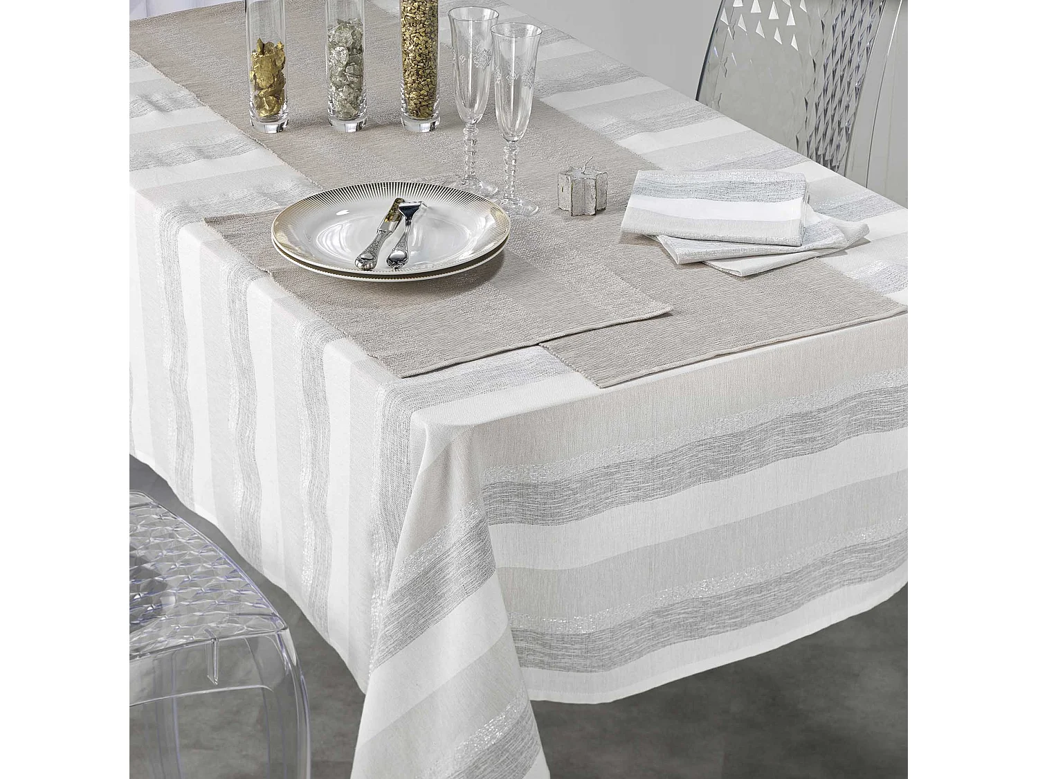 3 Serviettes de table coton Eldora naturel argent