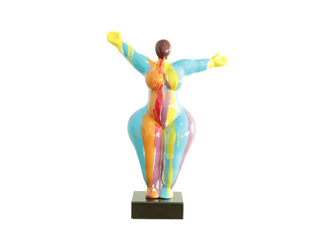 Statue femme bras levés coulures multicolores H54 cm - LADY DRIPS