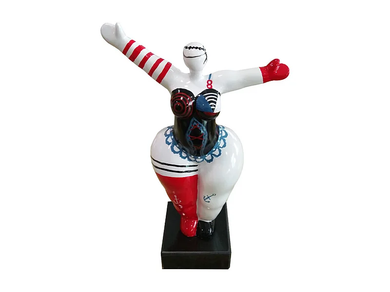 Statue femme bras levés corset rouge noir et bleu H24 cm - LADY LACE