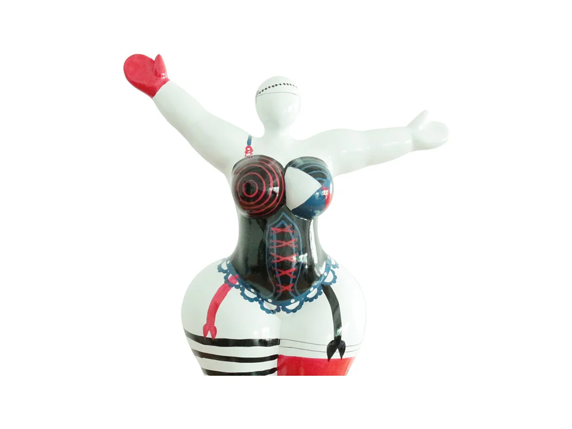 Statue femme bras levés corset rouge noir et bleu H54 cm - LADY LACE