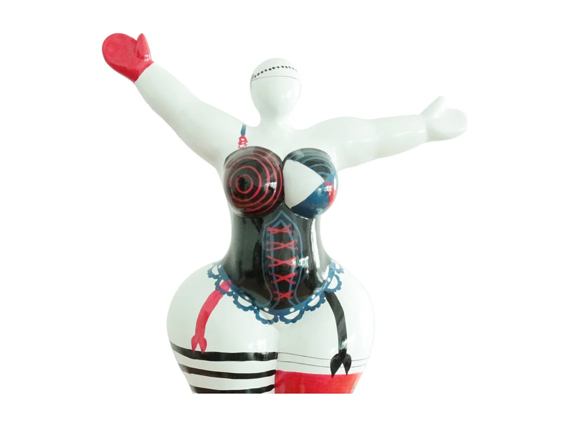 Statue femme bras levés corset rouge noir et bleu H54 cm - LADY LACE